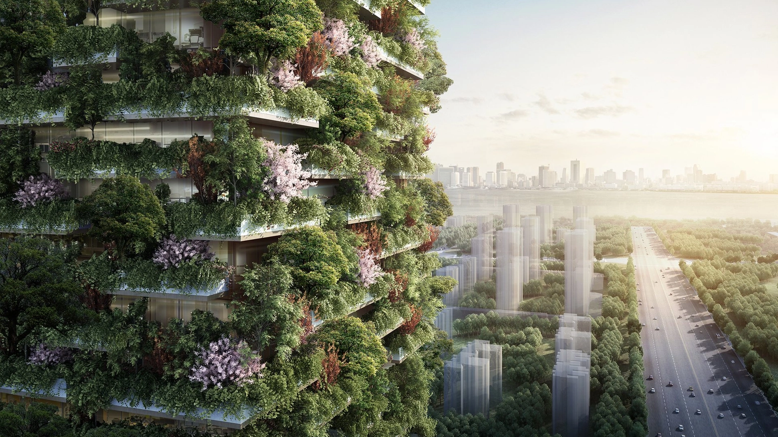 Un disegno del progetto della foresta urbana in Cina - immagine Stefano Boeri Architetti
