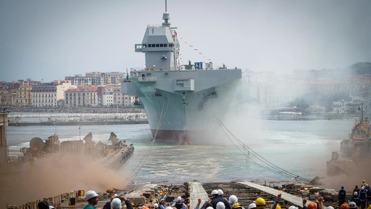 Il varo della nave militare Trieste (Ansa)