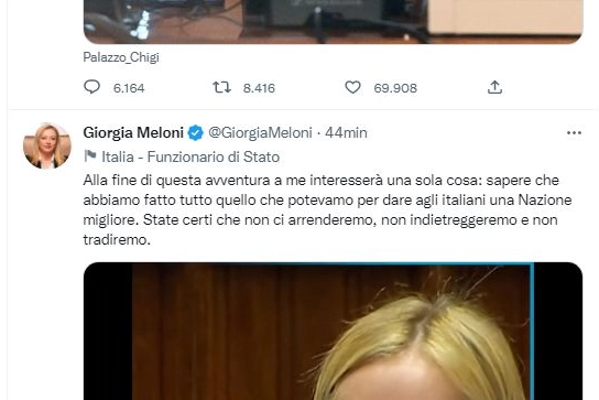 Il tweet di Giorgia Meloni