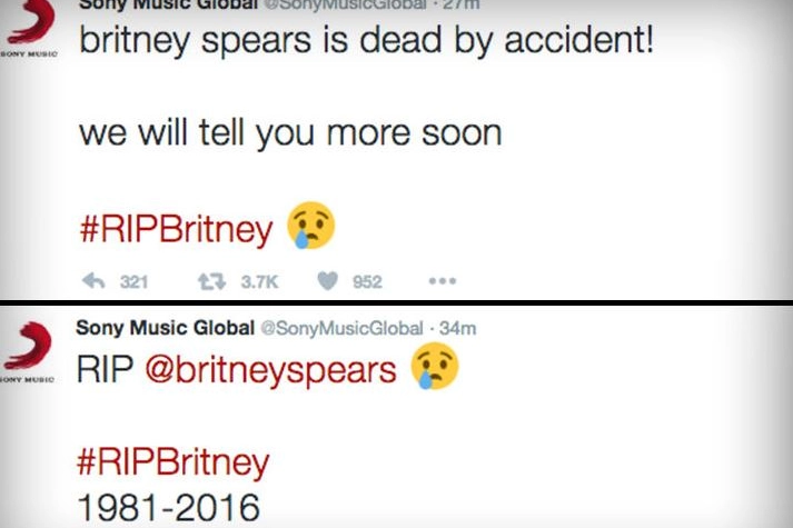 La bufala di Britney Spears morta, il tweet di Sony Music Global