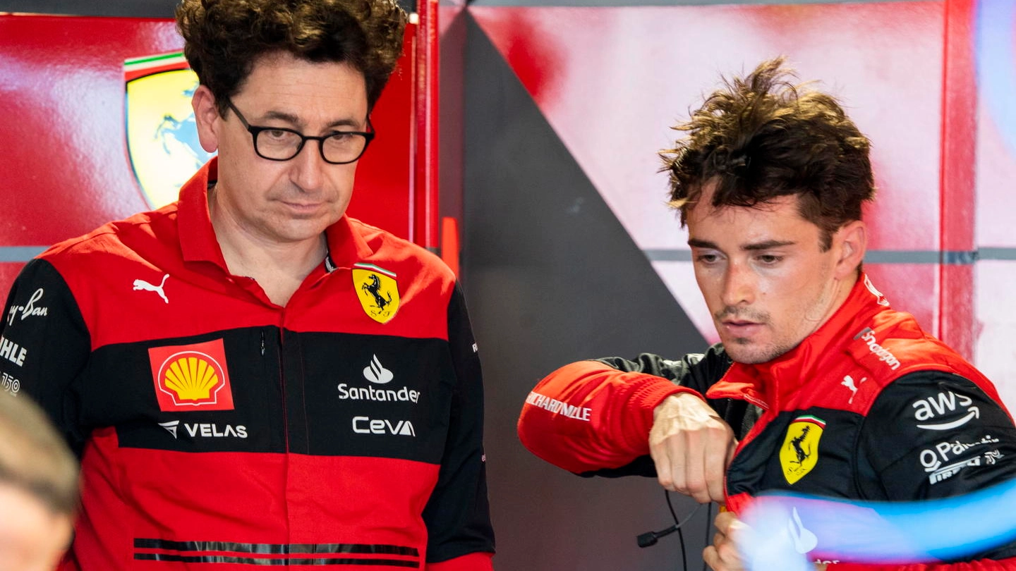 Ferrari, Mattia Binotto e Charles Leclerc (Ansa)
