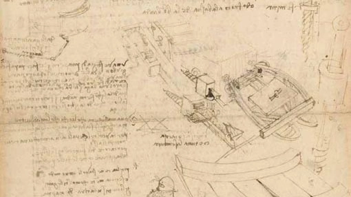 Uno dei preziosi documenti del Codice Atlantico esposti a Palazzo Vecchio