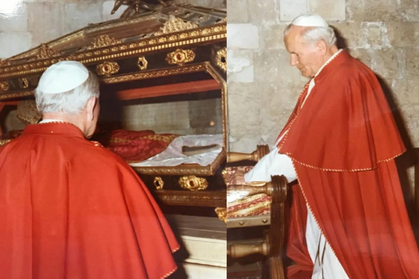 Giovanni Paolo II in visita nel '93 alla Cattedrale davanti alle reliquie di San Timoteo