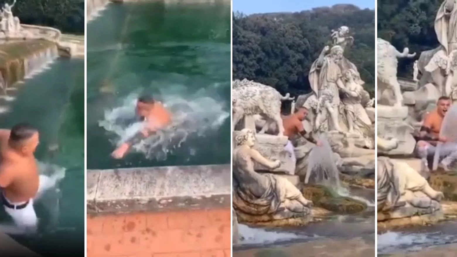 Il video del tuffo in una vasca del parco della Reggia di Caserta