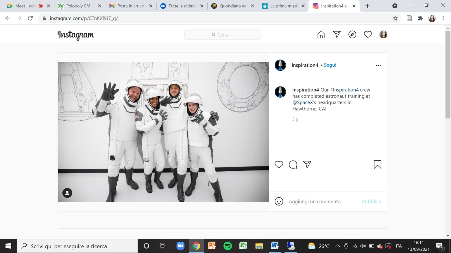 Spacex, l'equipaggio della missione (Instagram Inspiration 4)