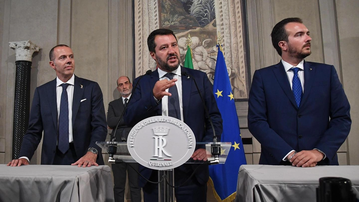 Matteo Salvini al termine delle consultazioni (Ansa)