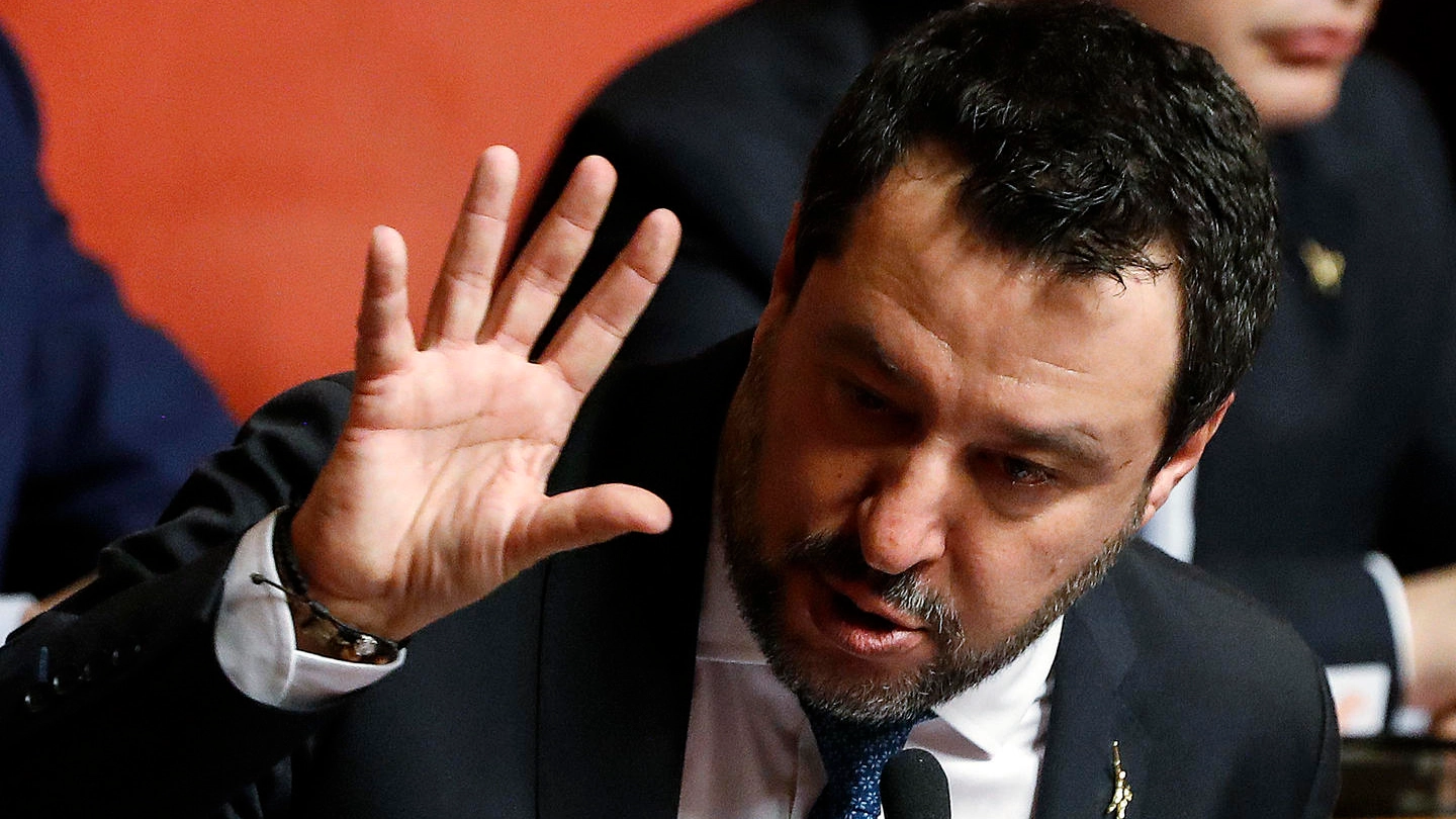 Matteo Salvini durante il dibattito sul caso Gregoretti nell'Aula di Palazzo Madama (Ansa)