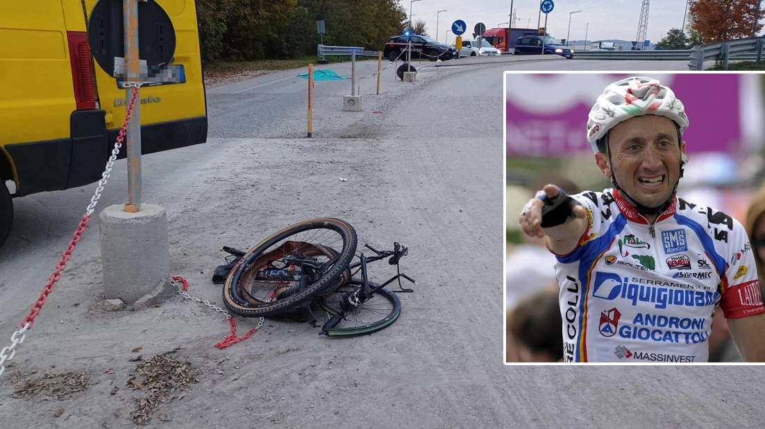 La bici distrutta di Davide Rebellin sul luogo dell'incidente