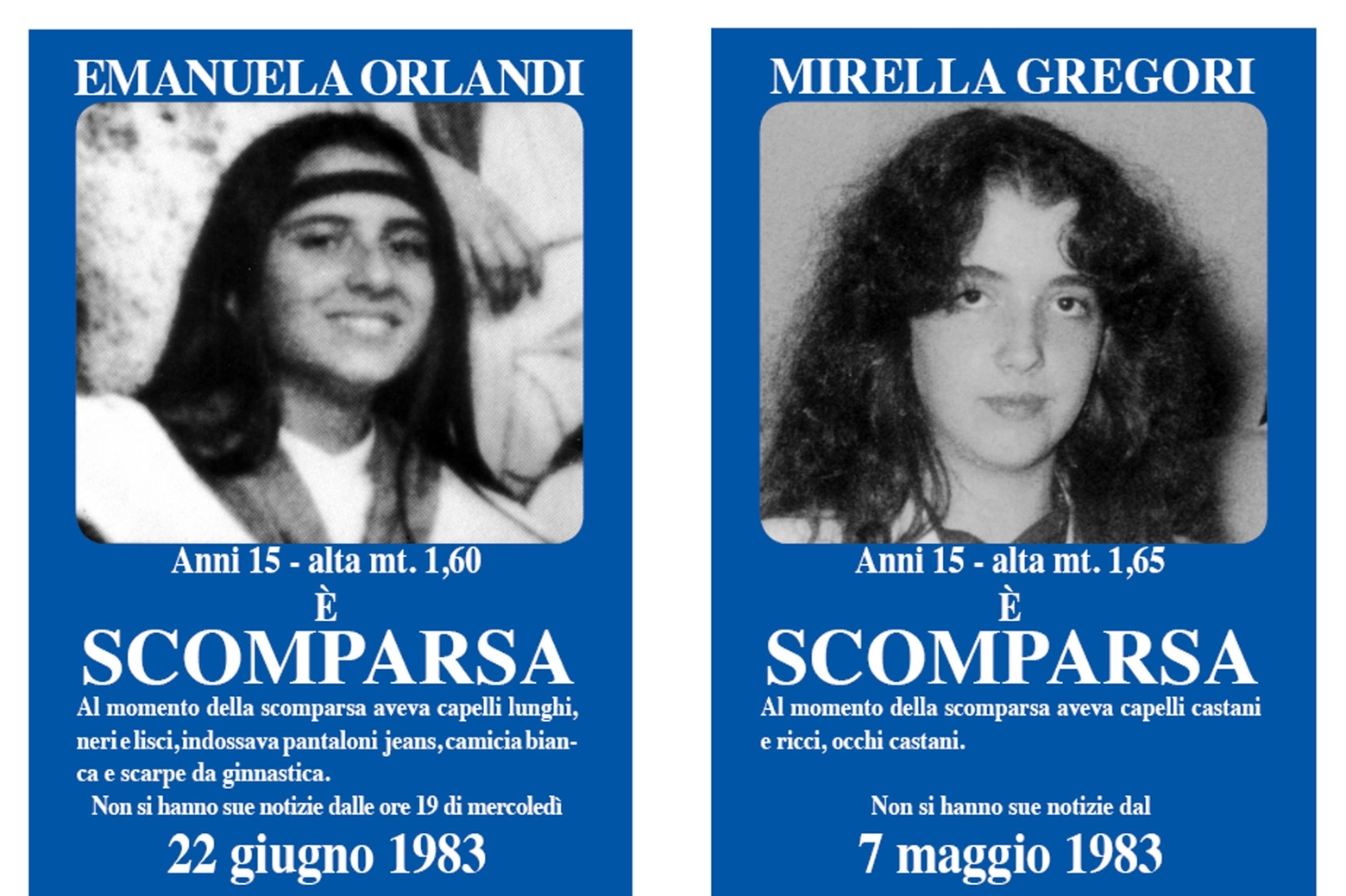 Emanuela Orlandi e Mirella Gregori scomparse e mai ritrovate