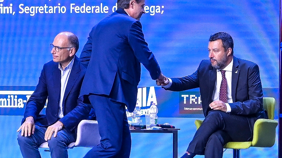 Da sinistra, Enrico Letta, Giuseppe Conte e Matteo Salvini (ImagoEconomica)