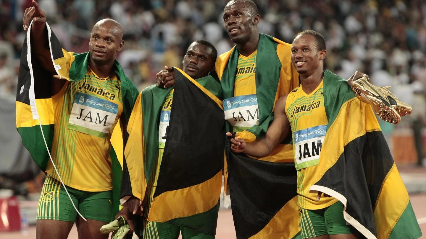 Bolt e la staffetta giamaicana del 2008. Carter è l'ultimo a sinistra (Ansa)