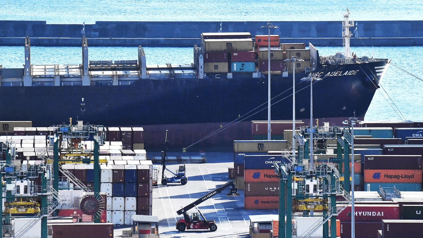 La portacontainer Msc Adelaide attraccata nel porto di  Genova Prà presso il terminal VTE