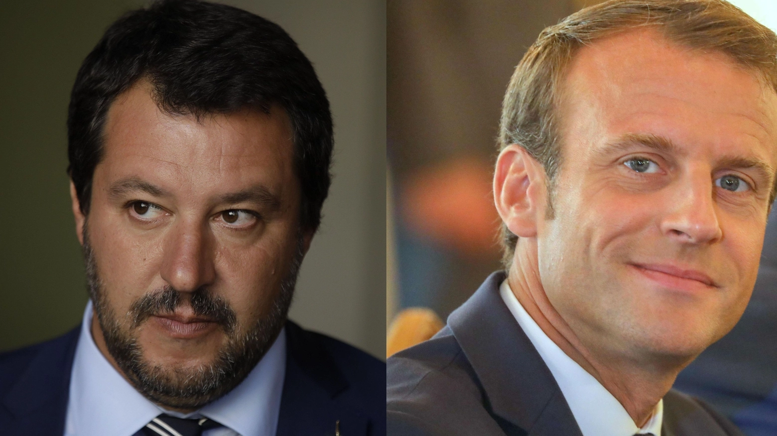 Matteo Salvini ed Emmanuel Macron in un'immagine combo (Ansa/LaPresse)