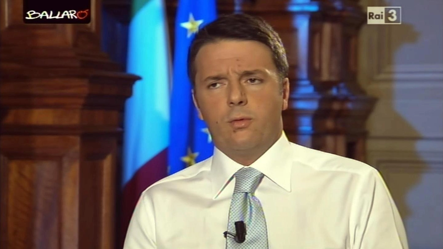 Un fermo immagine di Renzi a Ballarò (Ansa)