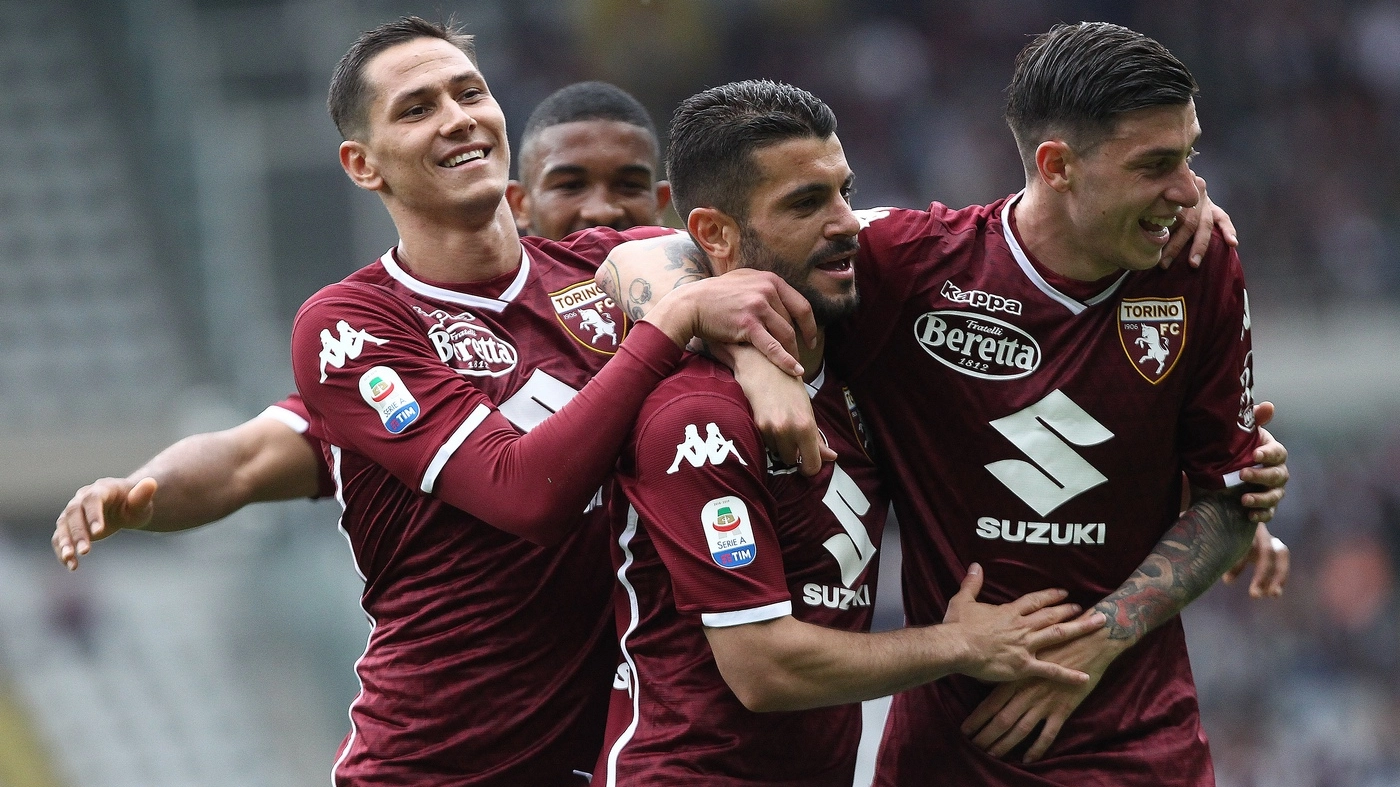 L'esultanza dei giocatori del Torino dopo la rete di Iago Falque