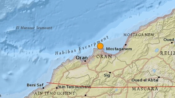 Terremoto vicino a Orano, Algeria (USGS)