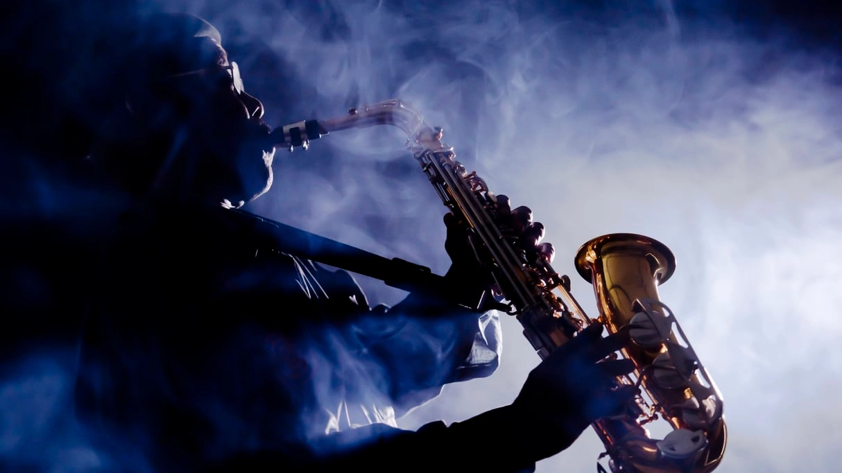 African jazz musician playing the saxophone