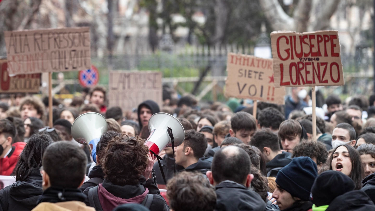 Un momento della manifestazione degli studenti, Roma 18 febbraio 2022