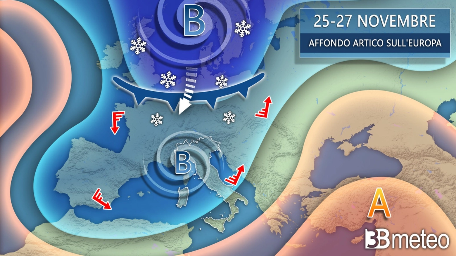 Previsioni meteo, affondo artico sull'Europa (3bmeteo)