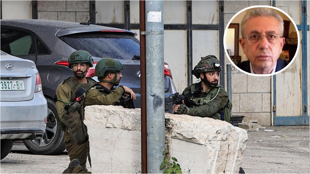 Militari in azione in Cisgiordania e (nel tondo) Mustafa Barghuti