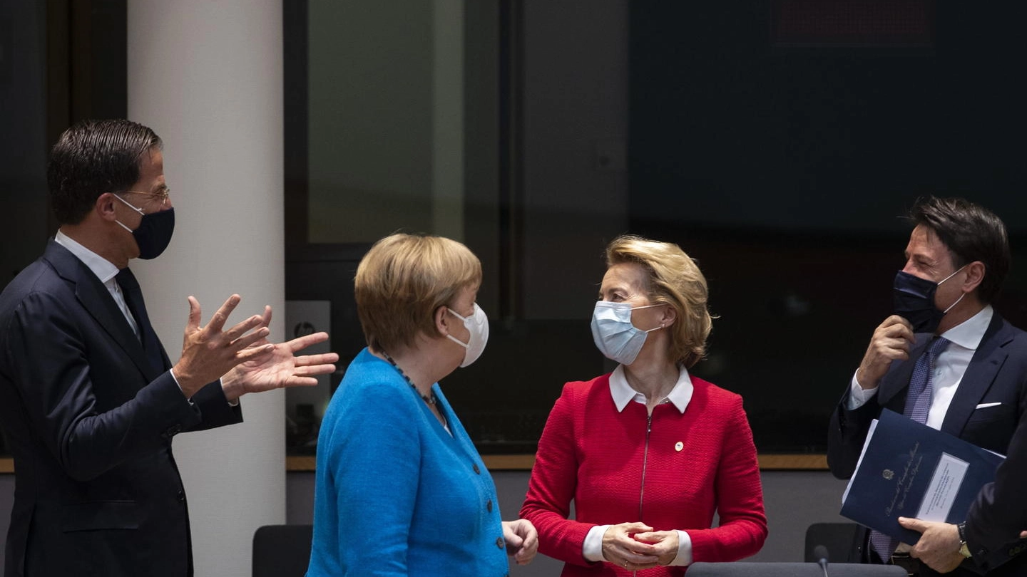 Rutte, Merkel, von der Leyen e Conte (Ansa)