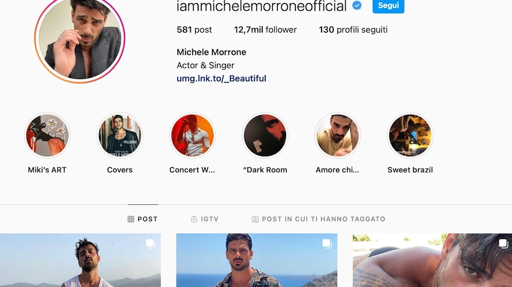 Il profilo Instagram di Michele Morrone