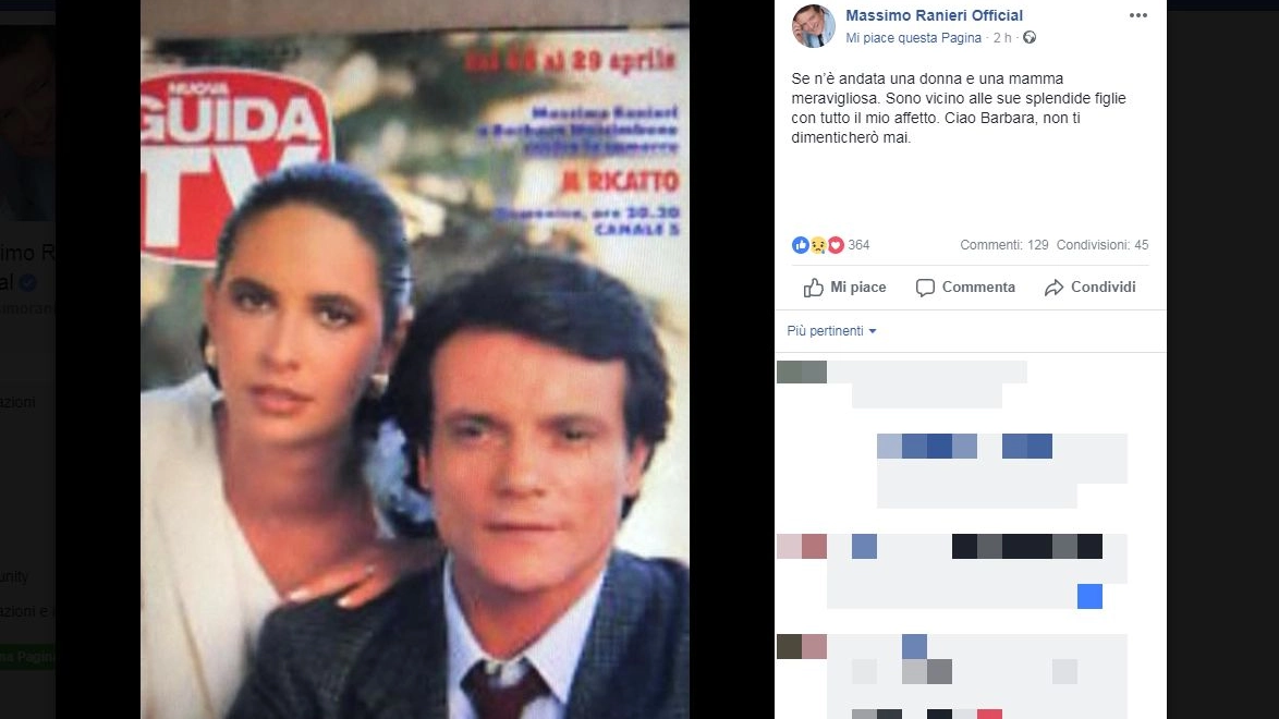 Il post di Massimo Ranieri su Barbara Nascimbene (facebook)