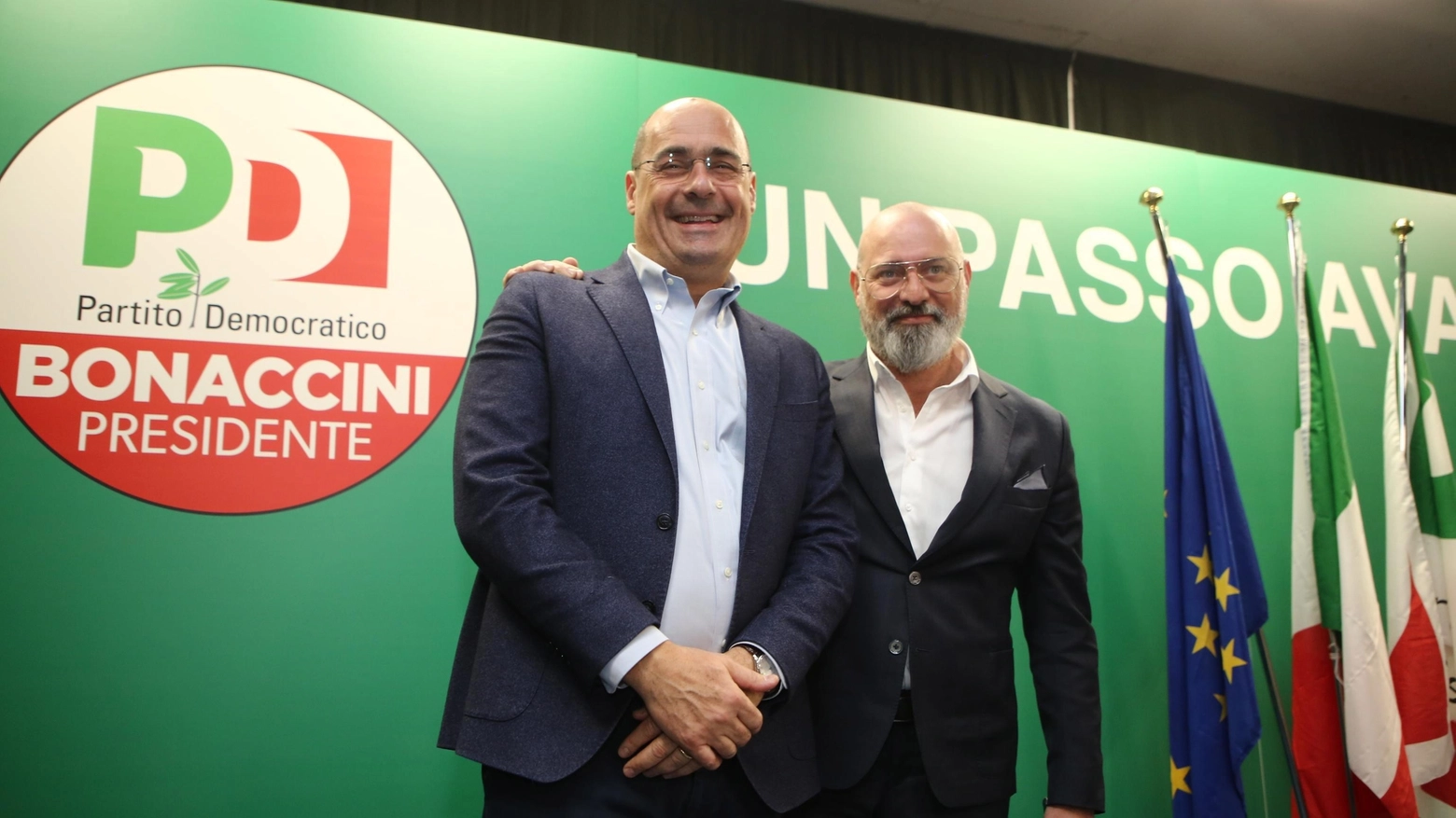Il segretario del Pd Nicola Zingaretti e il governatore Stefano Bonaccini (Ansa)