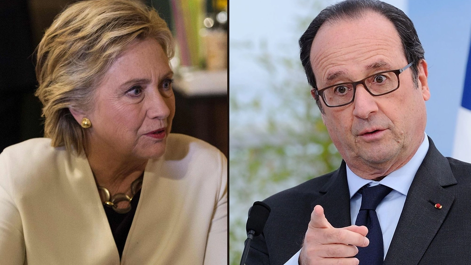 Hillary Clinton e Francoise Hollande lontani parenti (combo)