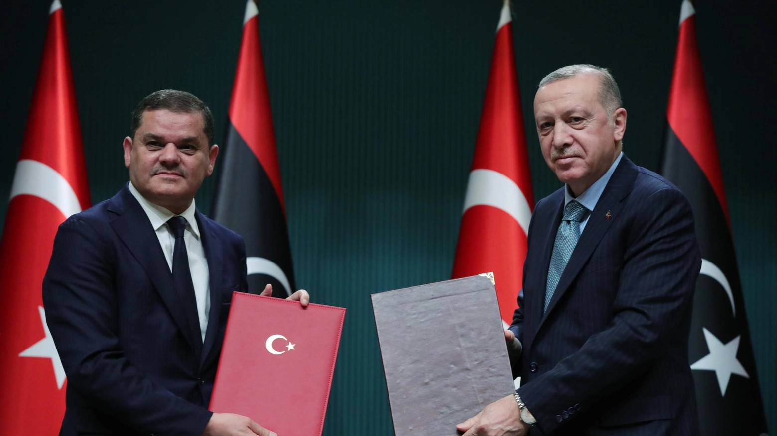 Il premier libico Abdul Hamid Dbeibah e il presidente turco Recep Tayyip Erdogan