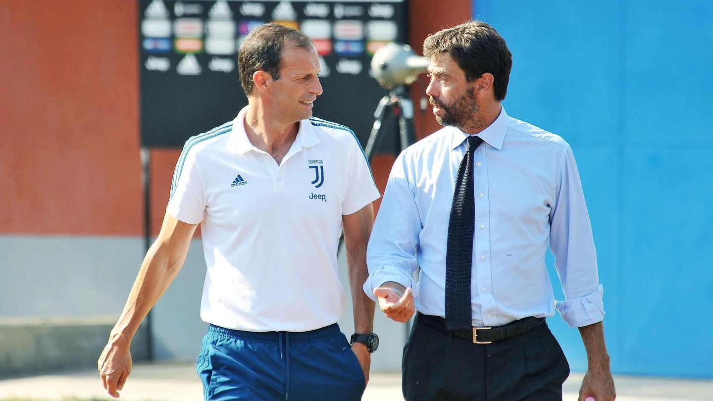 Il tecnico della Juventus Massimiliano  Allegri e il presidente Andrea Agnelli (Ansa)