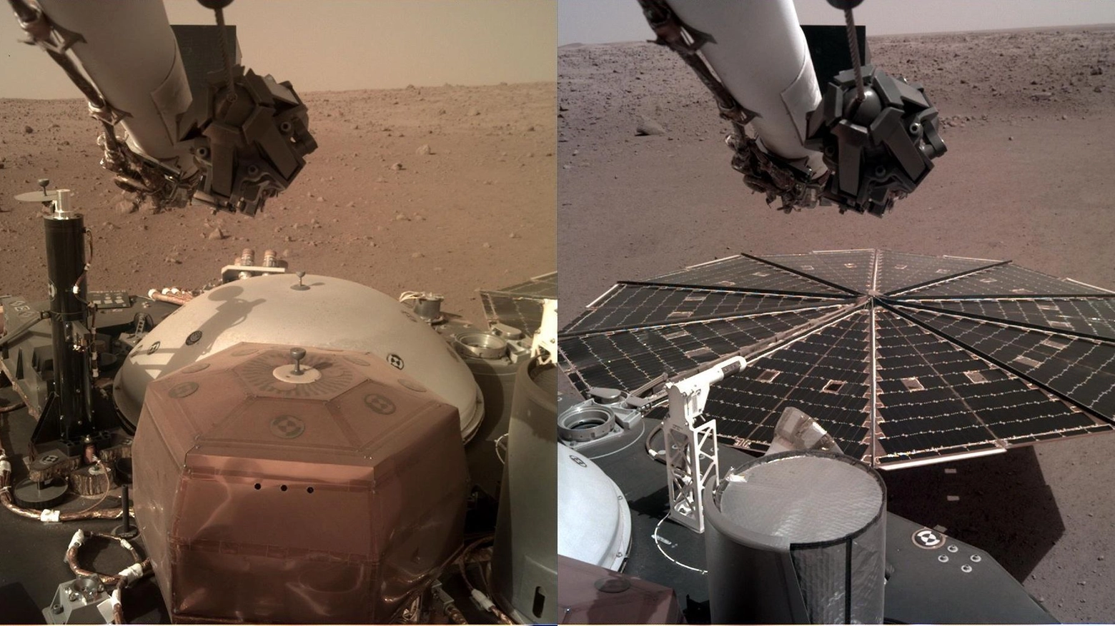 Due immagini del lander di InSight (Ansa)