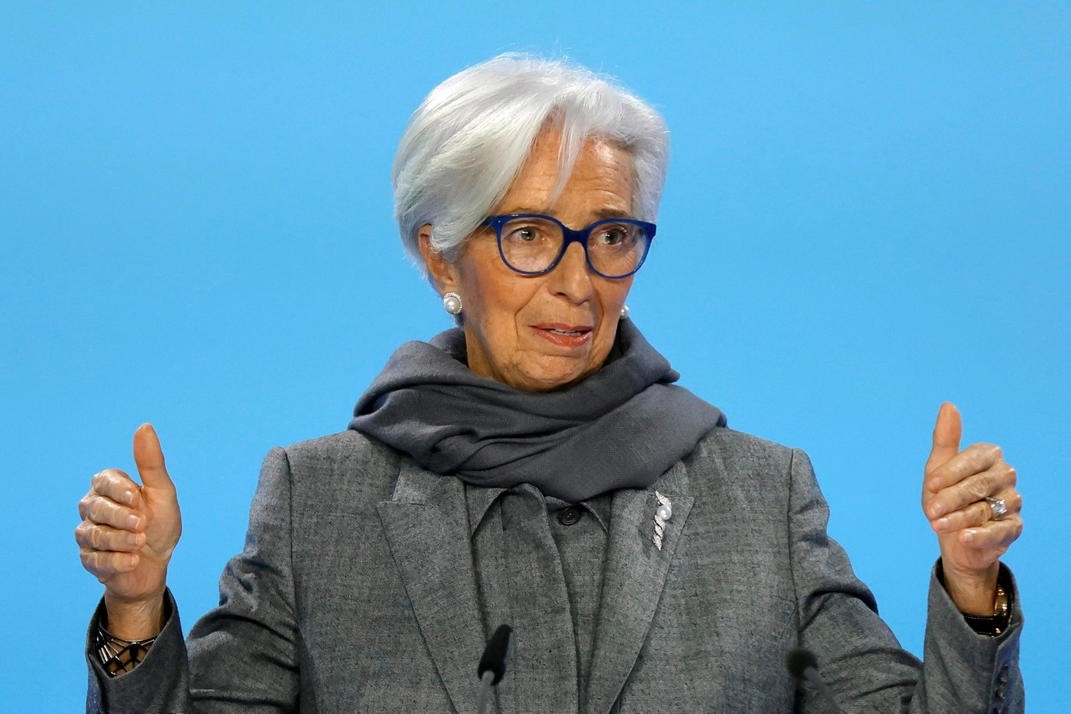 Christine Lagarde in conferenza stampa (Ansa)