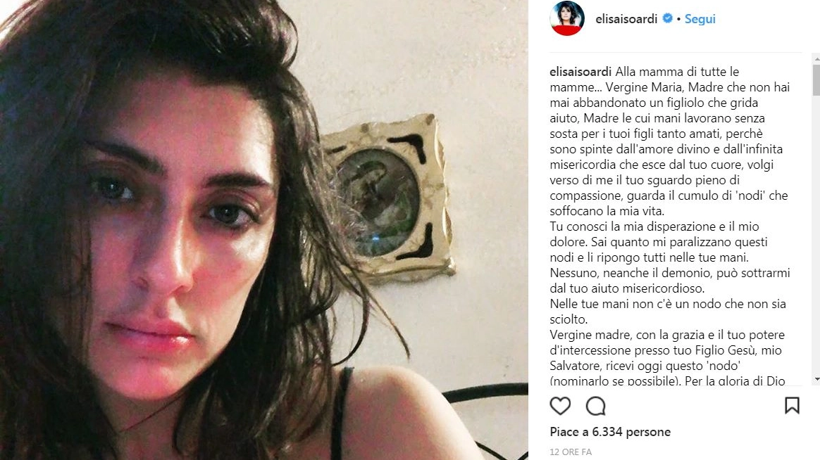 Elisa Isoardi nel post su Instagram 