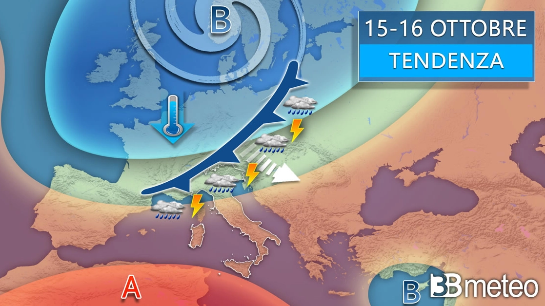Crollo delle temperature, anche di 20 gradi, con un vortice ciclonico che raggiungerà l’Italia portando l’autunno. La mappa di 3bmeteo con le previsioni del tempo città per città