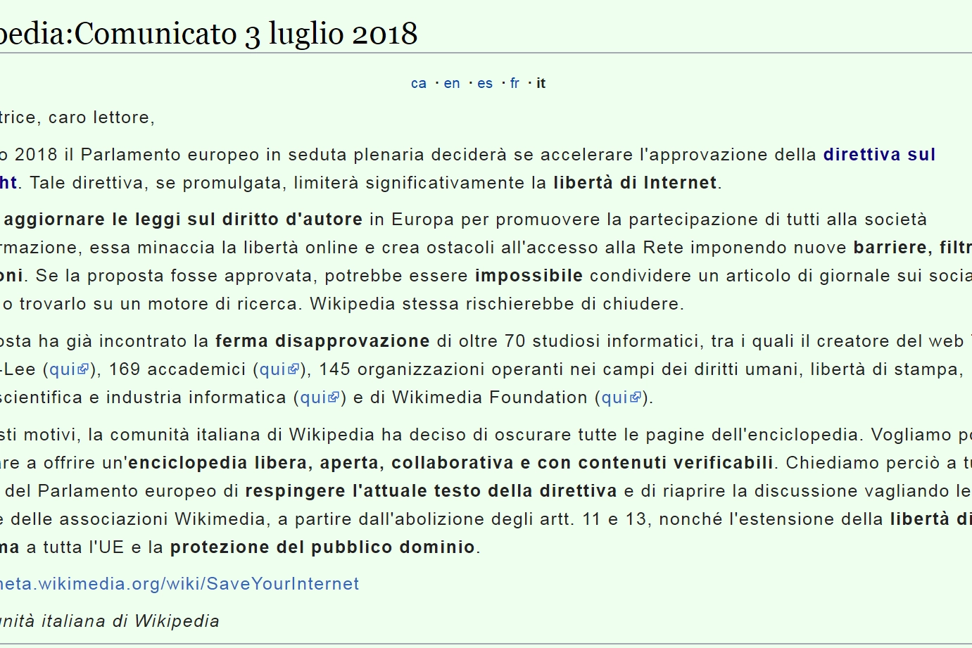 Comunicato Wikipedia