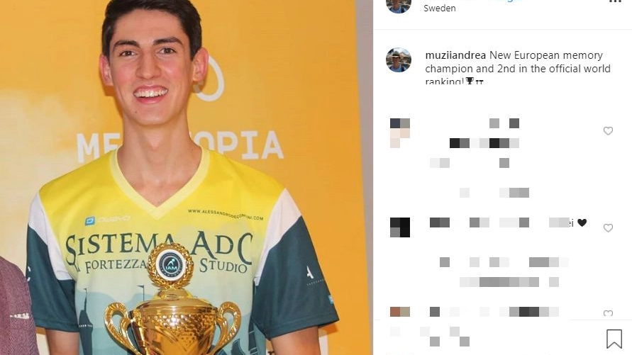 Andrea Muzii, campione del mondo di memoria (Instagram)