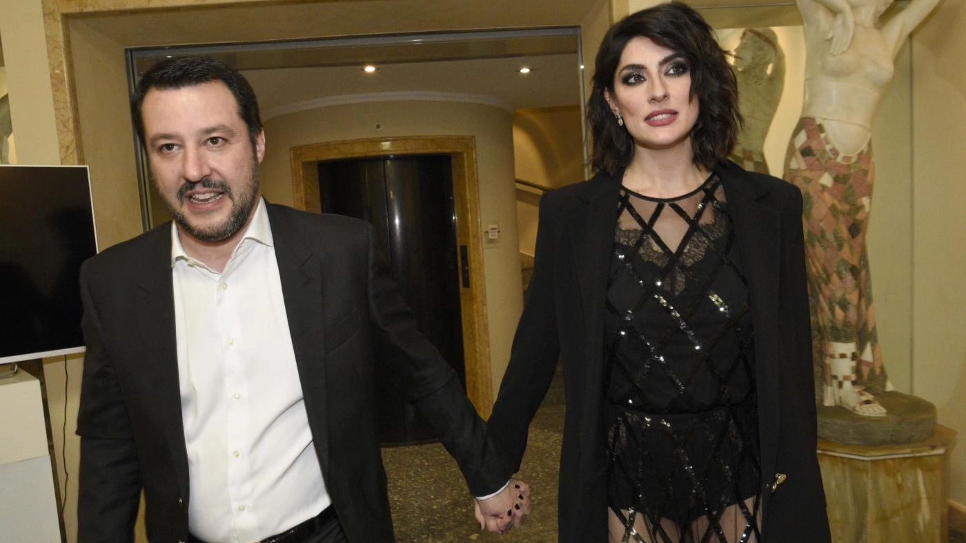 Matteo Salvini e Elisa Isoardi a Sanremo 2018 (Lapresse)