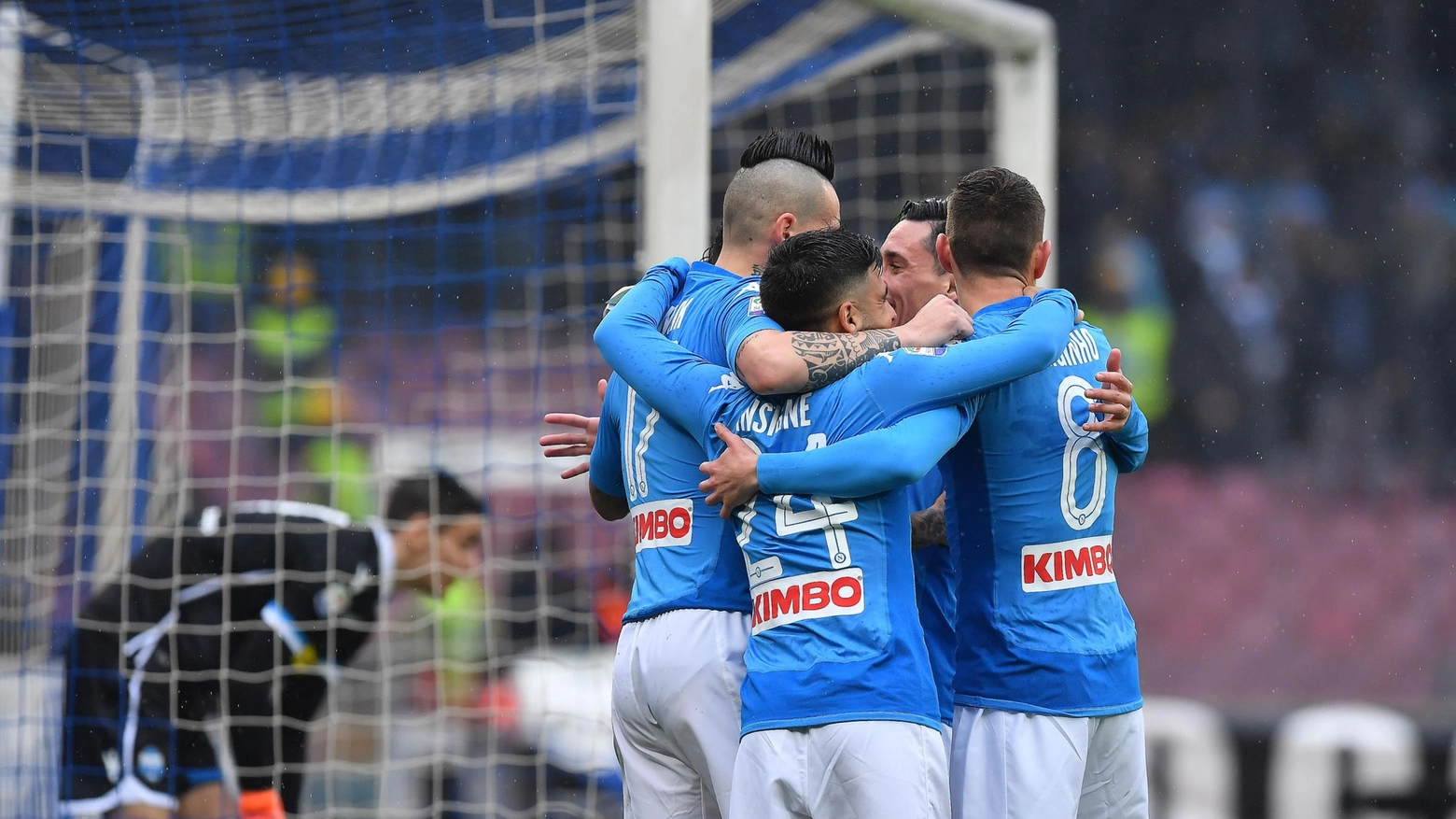 Napoli-Spal, l'esultanza al gol di Allan