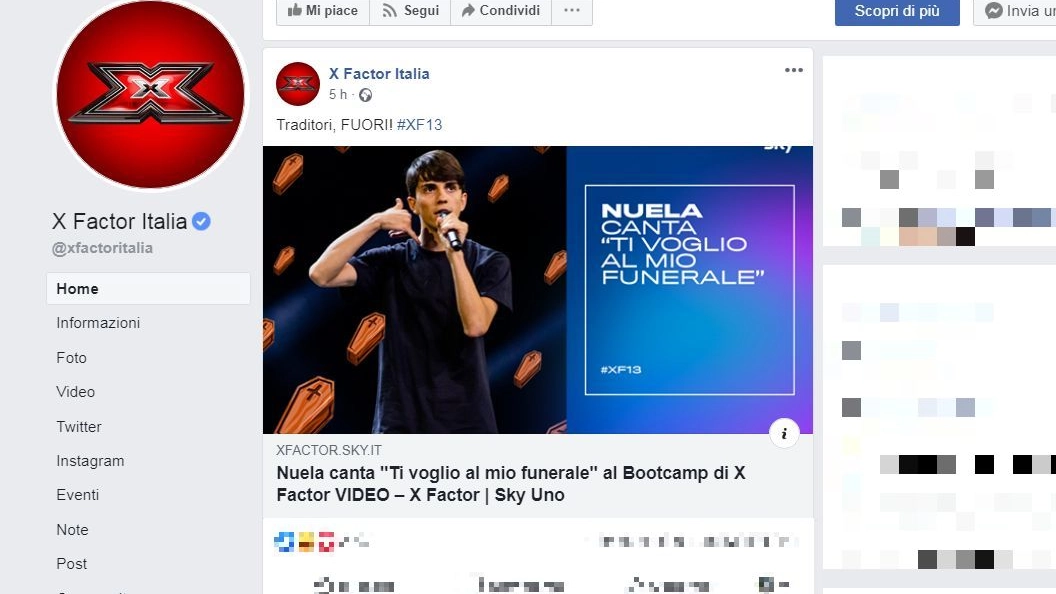 Emanuele Crisanti, in arte Nuela, sul sito Facebook di X Factor Italia
