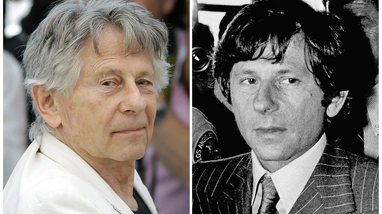 Roman Polanski nel 2017 e nel 1977 (Ansa)