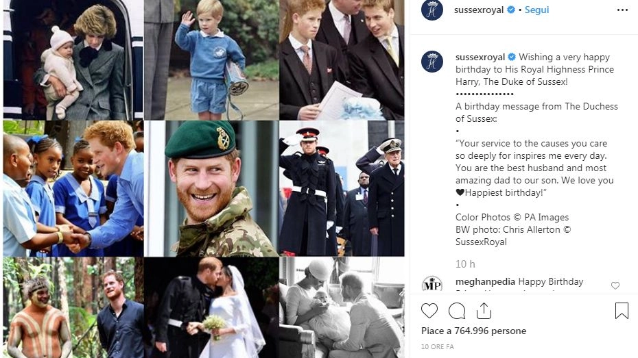 Il post di Meghan Markle per festeggiare i 35 anni del principe Harry