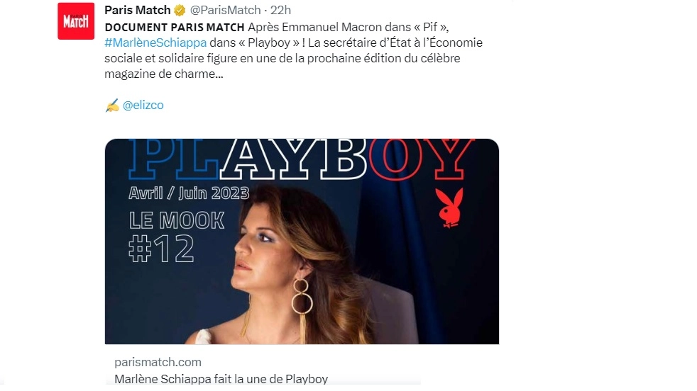 La copertina di Playboy con Marlène Schiappa, postata da Paris Match (Twitter)