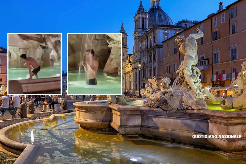 I fotogrammi dei video che immortala il bagno proibito in piazza Navona