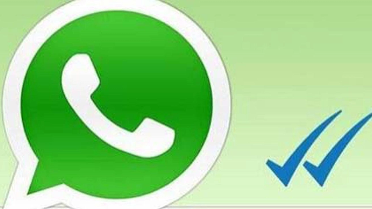 Il logo di Whatsapp con la doppia spunta blu (Ansa)