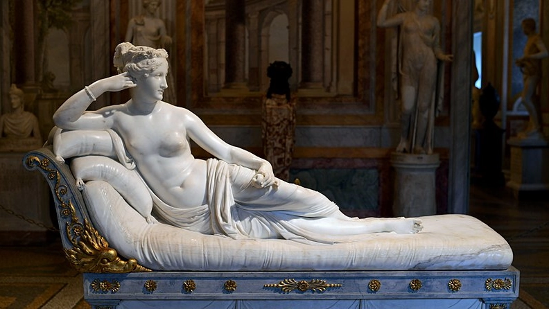 Paolina Borghese di Antonio Canova, l'originale in marmo conservato a Roma (Wikipedia)