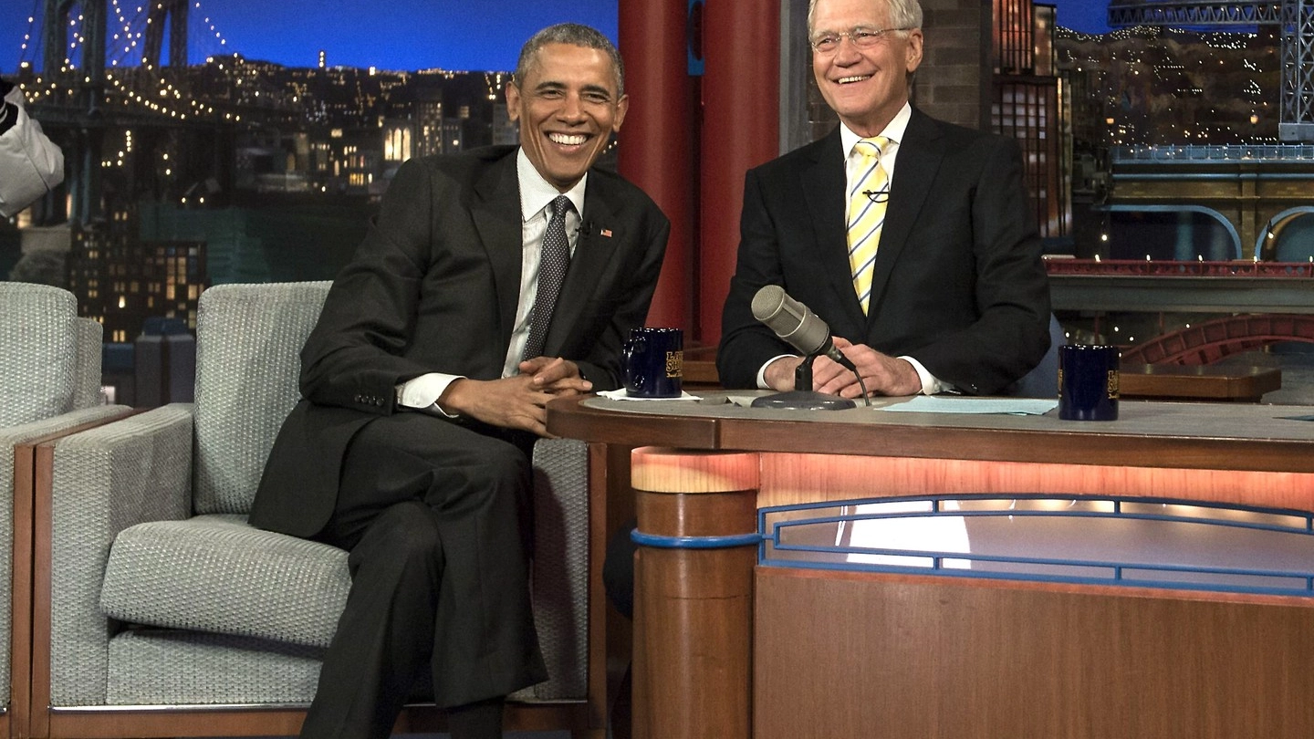 Il presidente Barack Obama al "Late Show" con David Letterman (Afp)