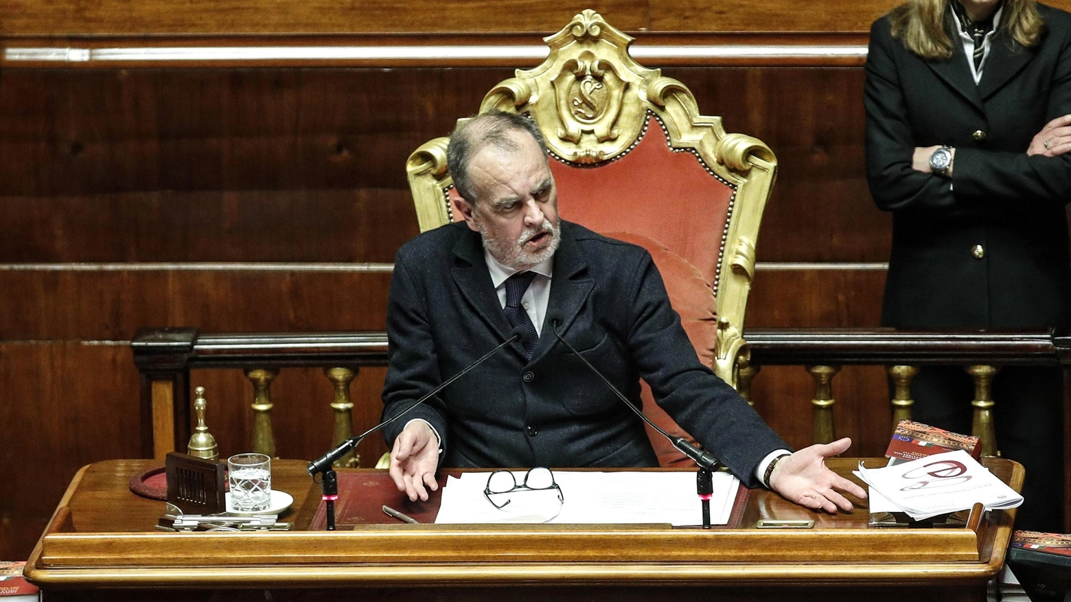 Roberto Calderoli in Senato (Ansa)