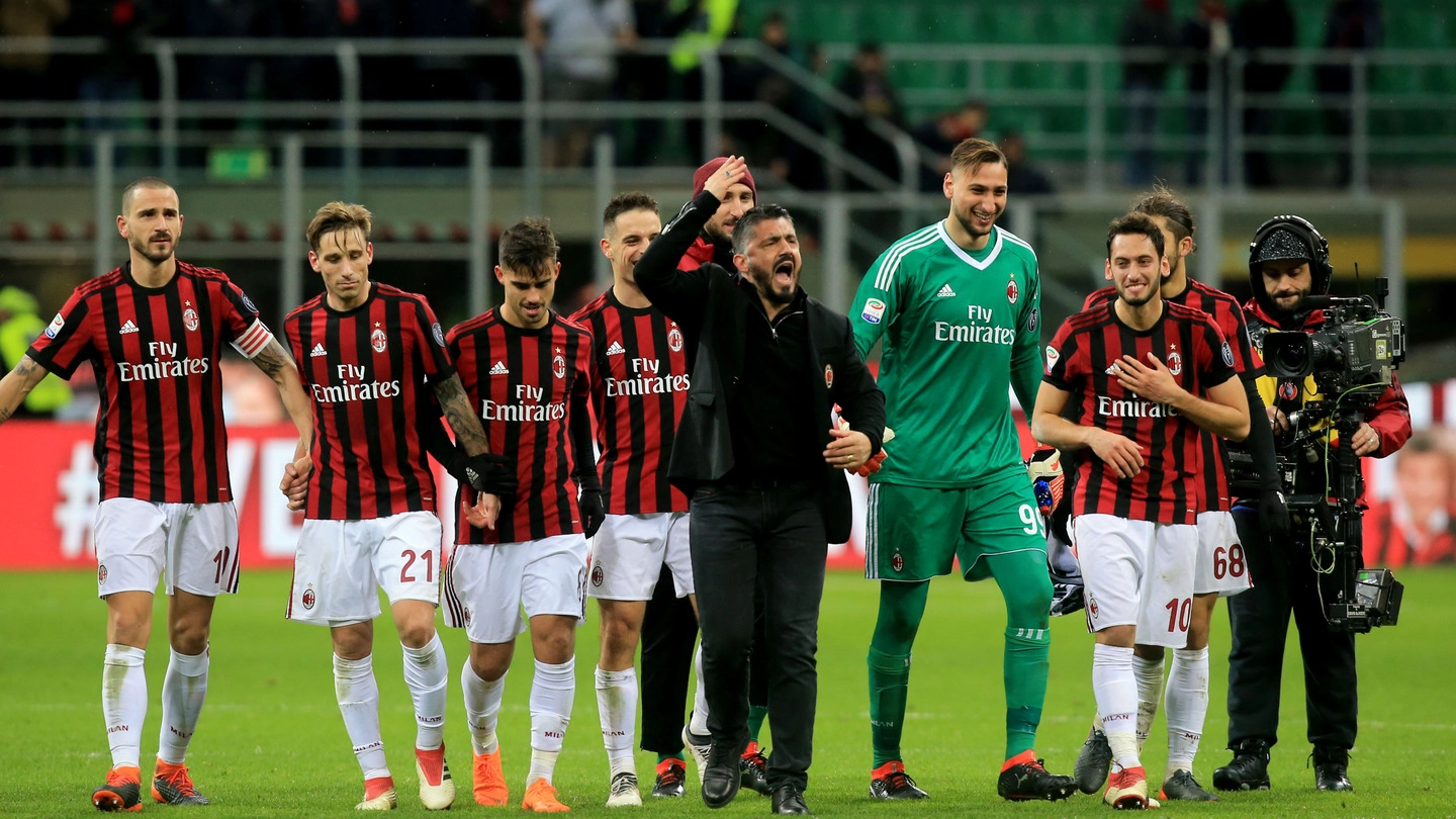 L'esultanza del Milan dopo la vittoria sulla Sampdoria (Newpress)