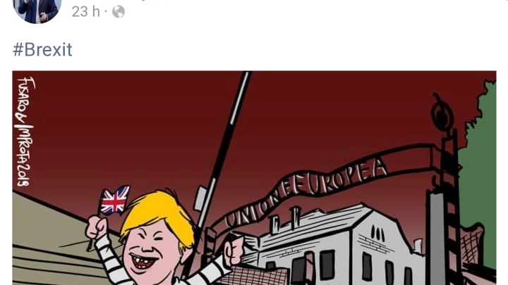 La vignetta criticata di Marione Improta su Ue come Auschwitz (Dire)
